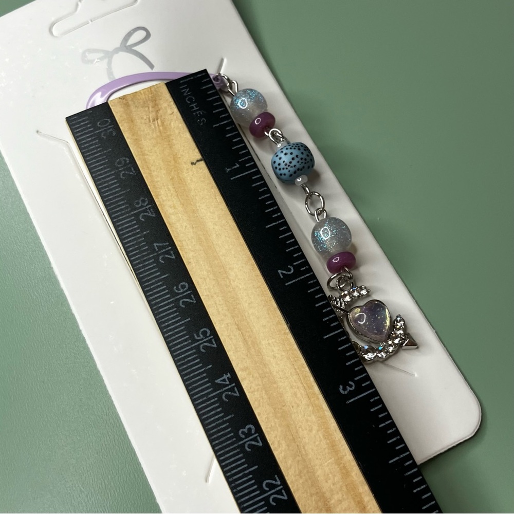 Heart Moon Handmade Beaded Charmed Purple Heart Barrette - Picture 6 of 7